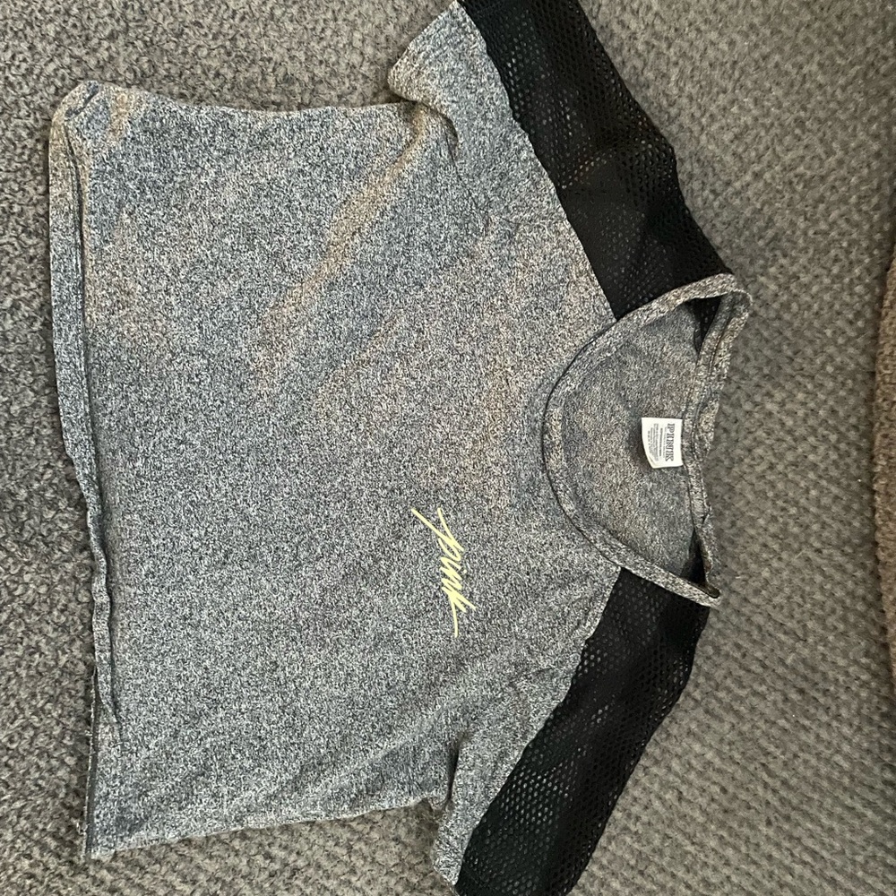 Mesh shoulder PINK gray cropped top